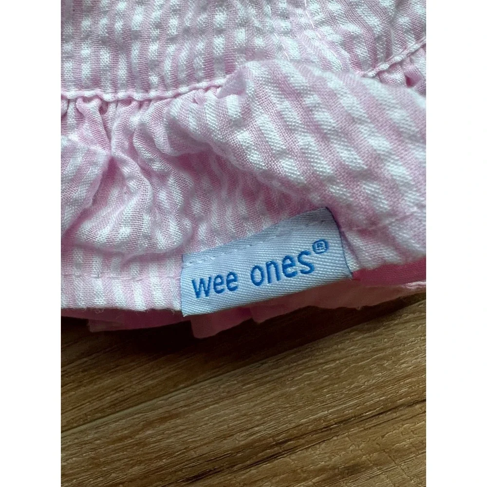 Wee Ones Seersucker Sun Hat Baby Girls Pink Ruffle Brim Chin Strap Summer Cap